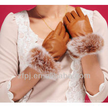 luxuriant style leather rabbit fur cuff glove